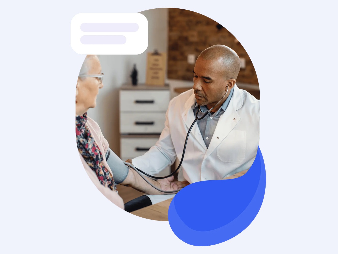 A clinician taking an older patient's blood pressure at home