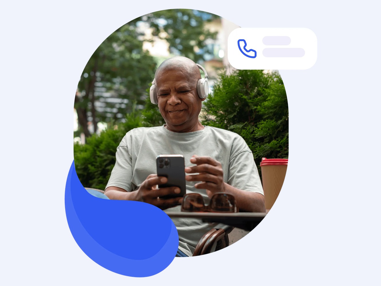 An older man on a screening call outdoors