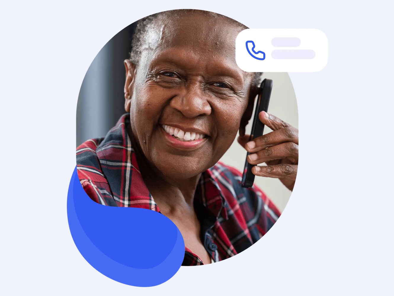 An older man smiling during a CaringAI phone call
